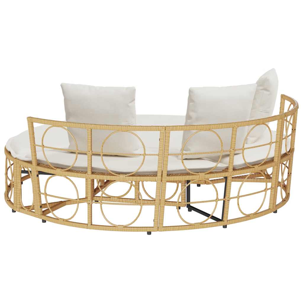 Outdoor-Loungebett mit Dach und Kissen Schwarz Poly Rattan