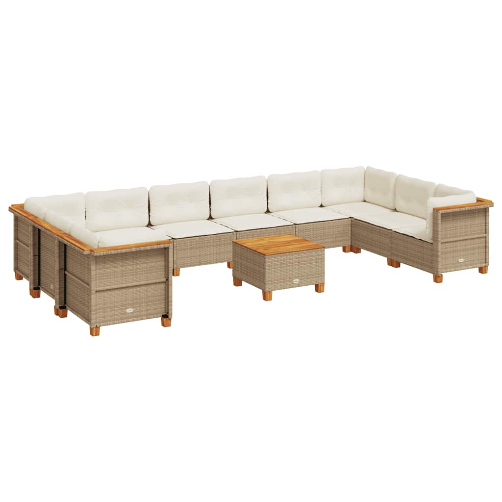 10-tlg. Garten-Sofagarnitur mit Kissen Beige Poly Rattan