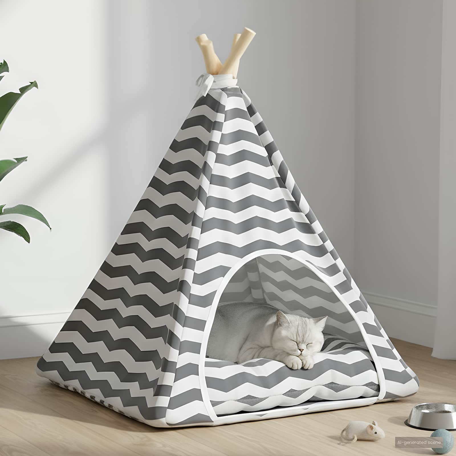Haustier-Tipi mit Kissen Weiß und Grau 40 x 40 x 50 cm
