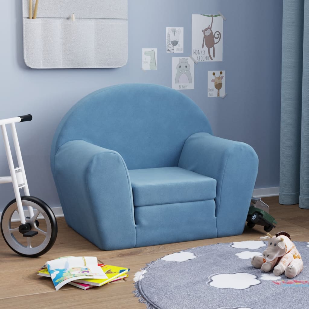 Kindersofa Hellgrau mit Sternen Weich Plüsch
