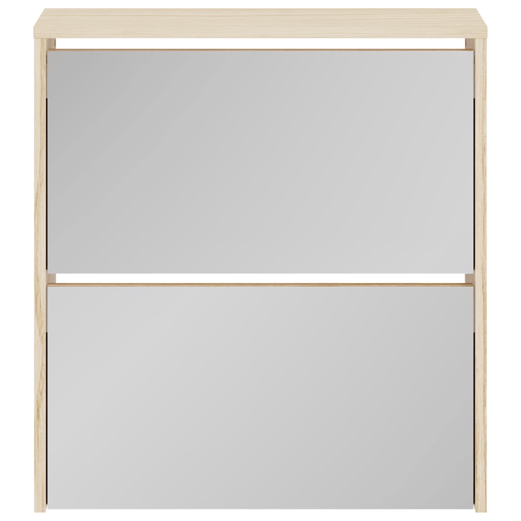 Schuhschrank mit 2 Fächern Spiegel Eiche-Optik 63x17x67 cm