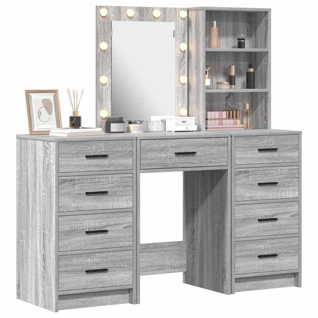 Schminktisch mit Spiegelbeleuchtung 3 pcs Weiß Holzwerkstoff