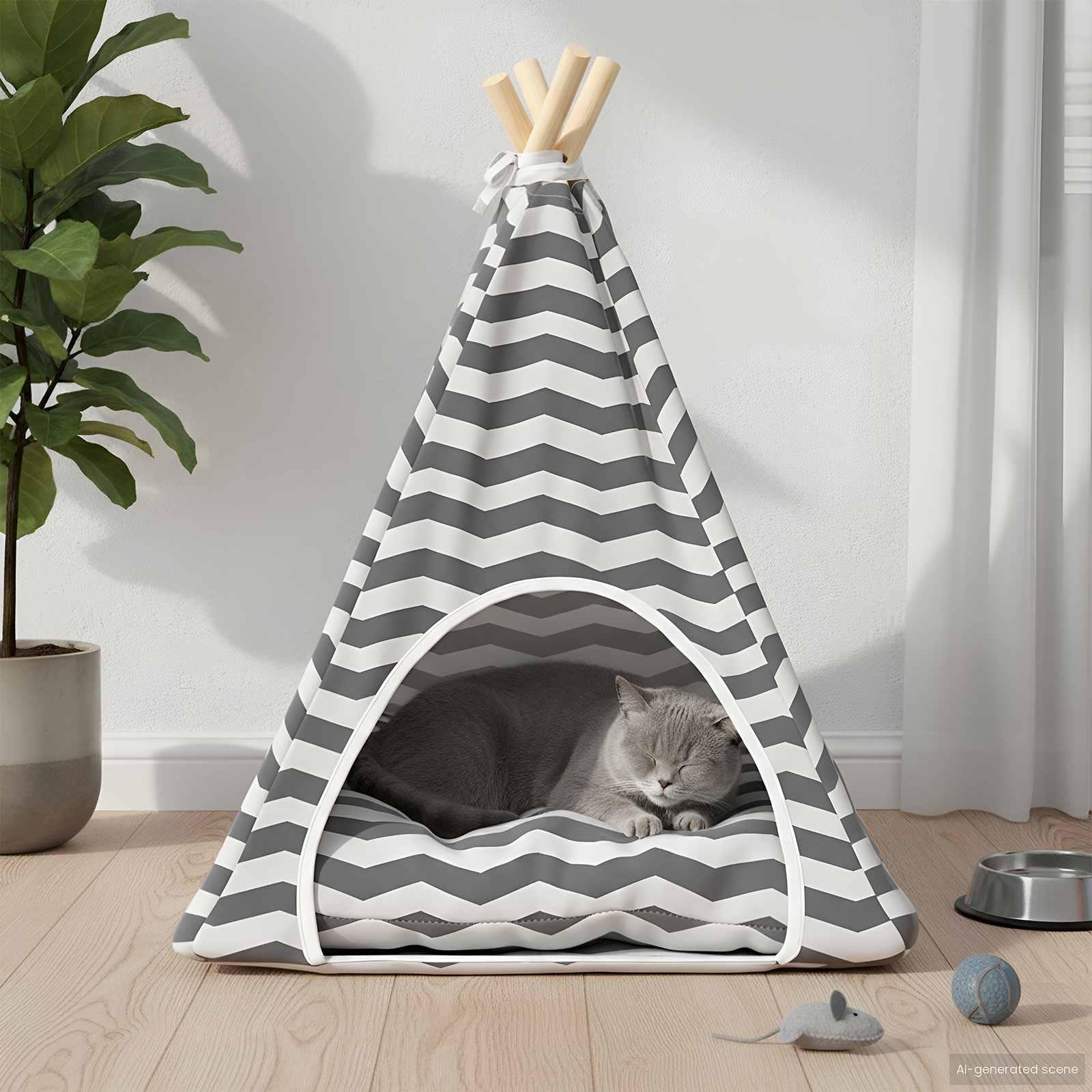 Haustier-Tipi mit Kissen Weiß und Grau 40 x 40 x 50 cm