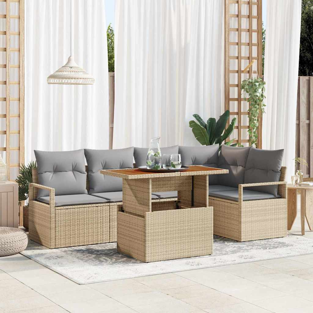 Garten Essgruppe mit Kissen 6 pcs Schwarz und Creme