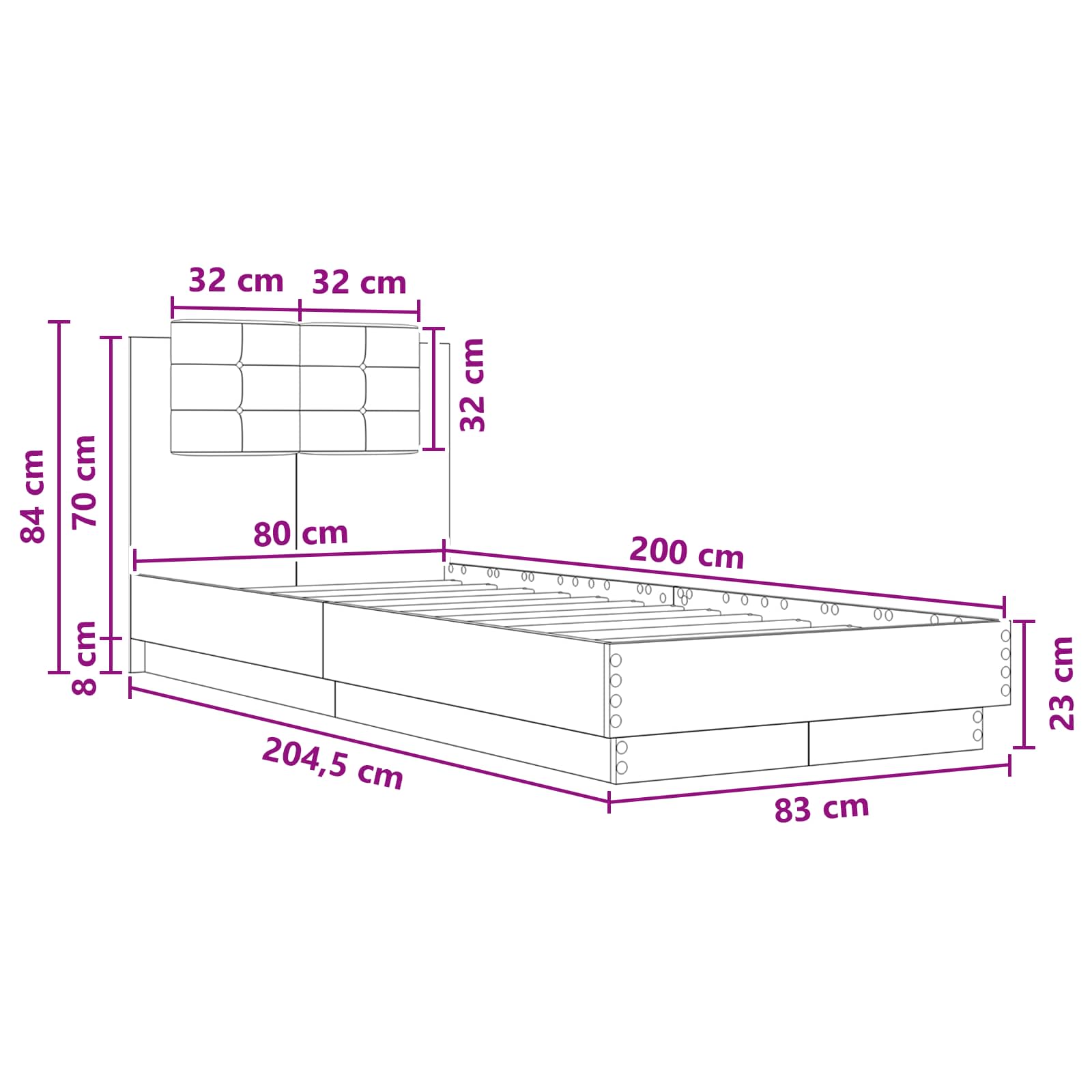 Bettgestell mit Kopfteil Grau Sonoma 180x200 cm Holzwerkstoff