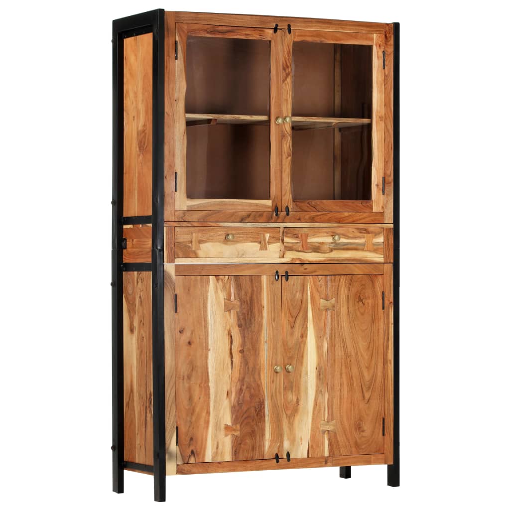 Highboard 100x40x175 cm Massives Raues Mangoholz