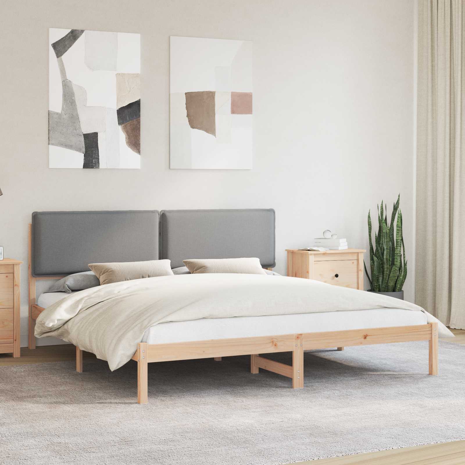 Bettgestell mit gepolstertem Kopfteil Hellgrau 200 x 200 cm