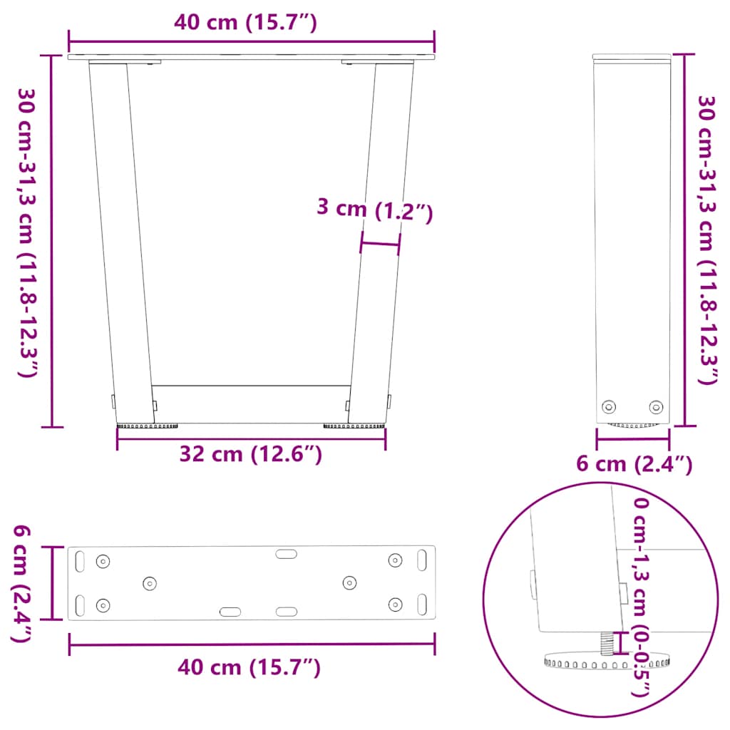 Couchtischbeine V-Form 2 Stück Schwarz 30x(30-31,3) cm Stahl