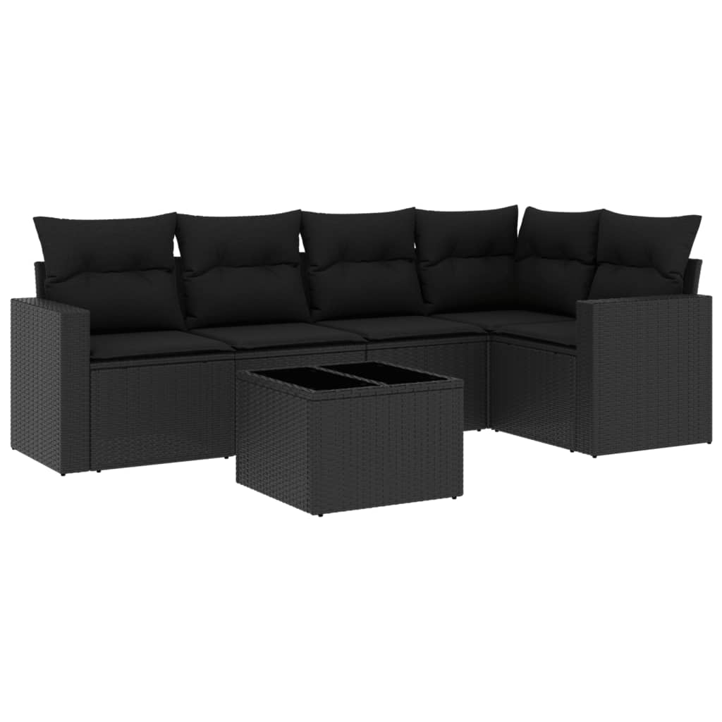 5-tlg. Garten-Sofagarnitur mit Kissen Schwarz Poly Rattan