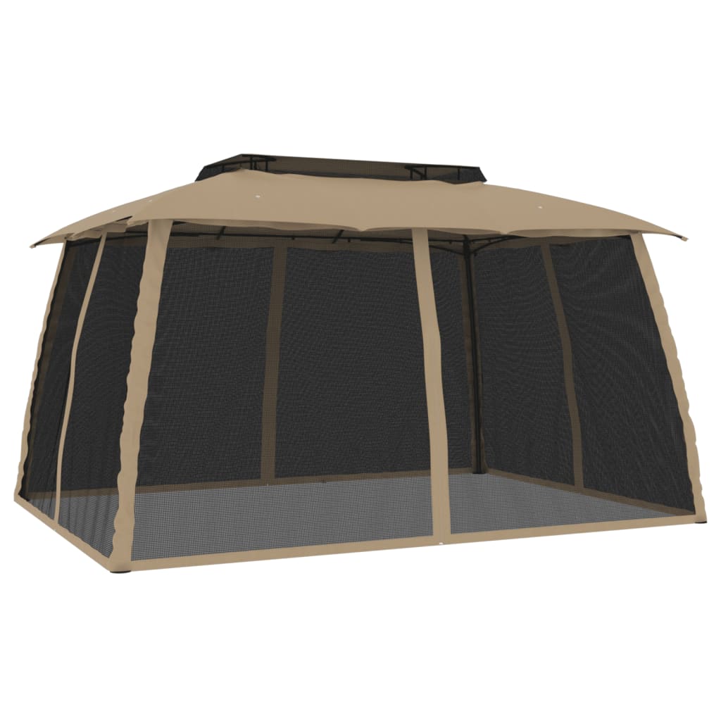 Pavillon mit Doppeldach & Netzwänden Creme 2,93x2,93 m Stahl