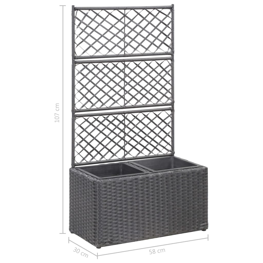 Hochbeet mit Rankgitter 1 Topf 30x30x107cm Poly Rattan Schwarz