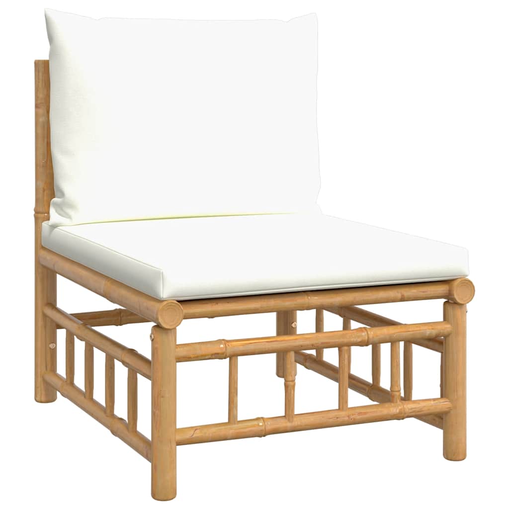 3-tlg. Garten-Lounge-Set mit Kissen Creme Bambus