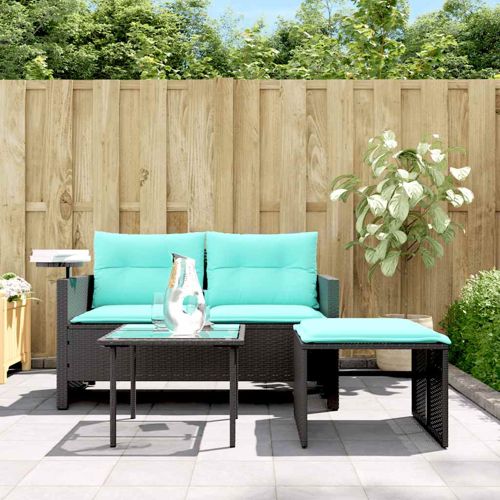 3-teiliges Gartensofa-Set mit Kissen, grau, Polyrattan