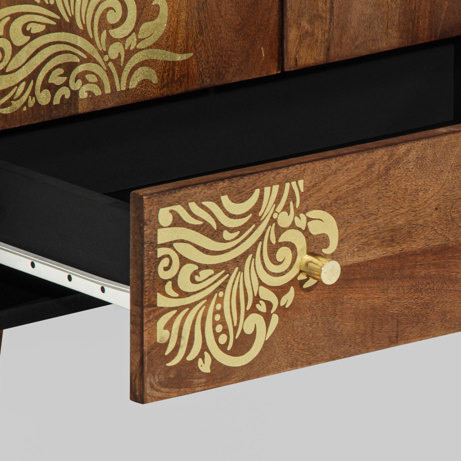 Highboard Grau und Gold 60 x 33 x 100 cm Massivholz Mango