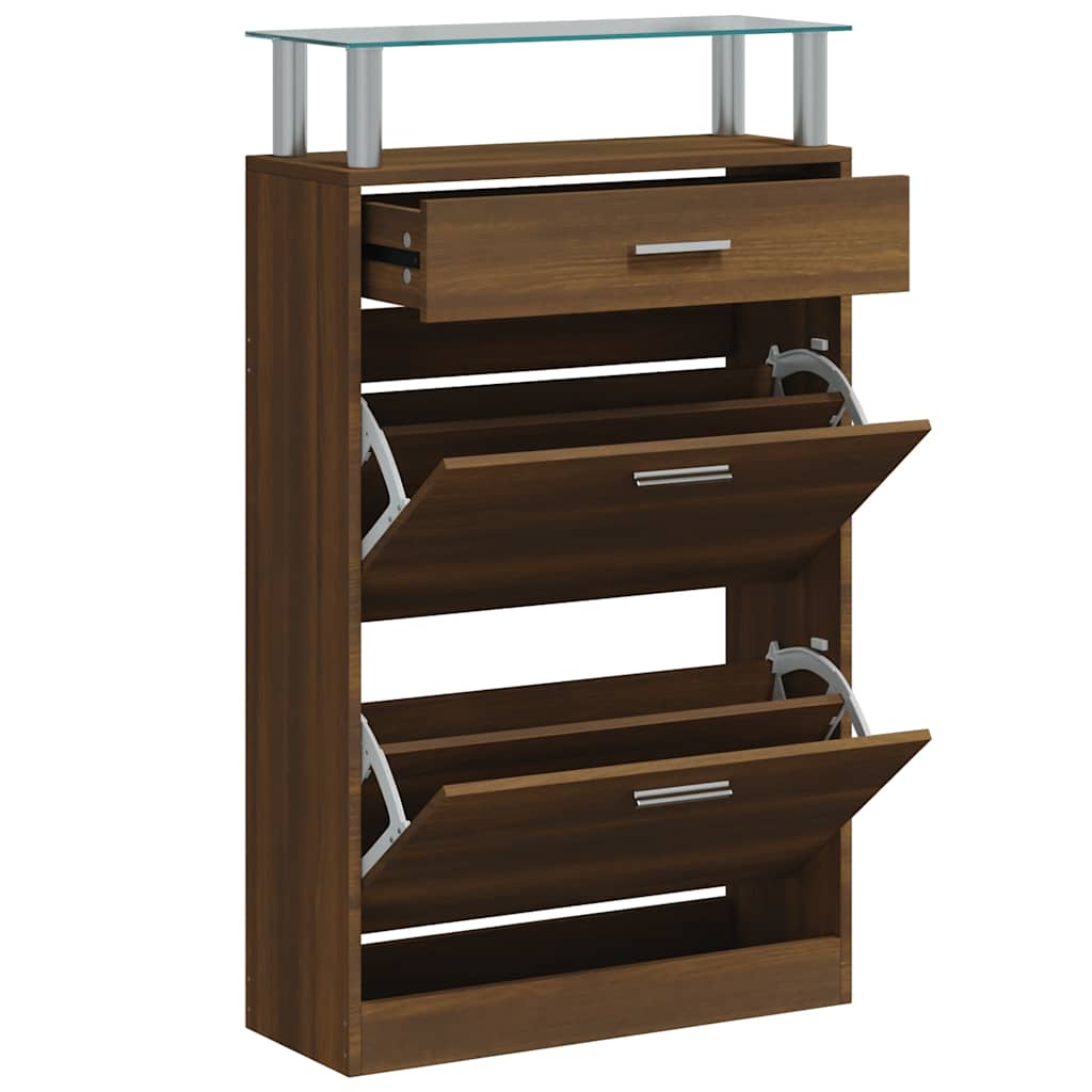 Schuhschrank mit Schubfach und oberem Glasregal Holz Weiß