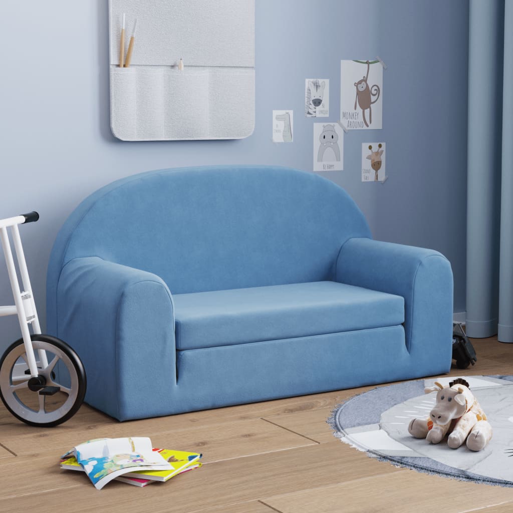 Kindersofa Hellgrau mit Sternen Weich Plüsch