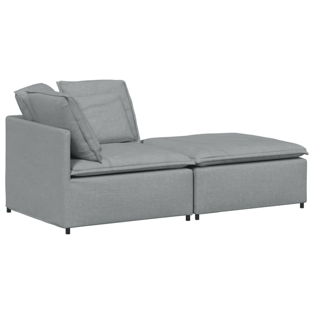 Modulares Sofa mit Fußhocker Kissen Stoff Hellgrau