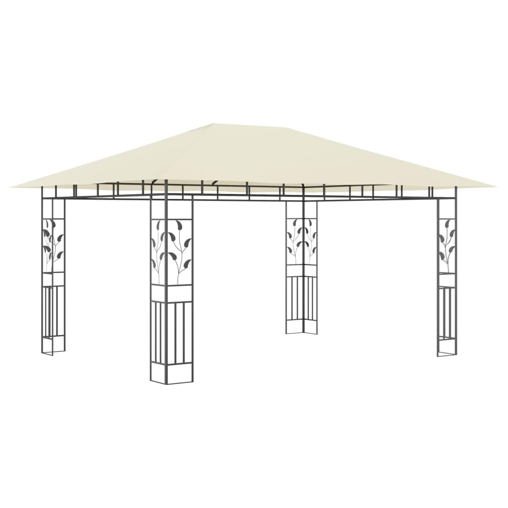 Pavillon mit Moskitonetz & LED-Lichterkette 3x3x2,73m Cremeweiß