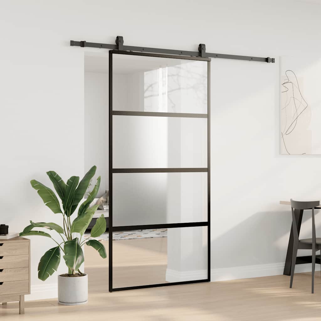Schiebetür mit Beschlag Schwarz 76x205 cm Hartglas