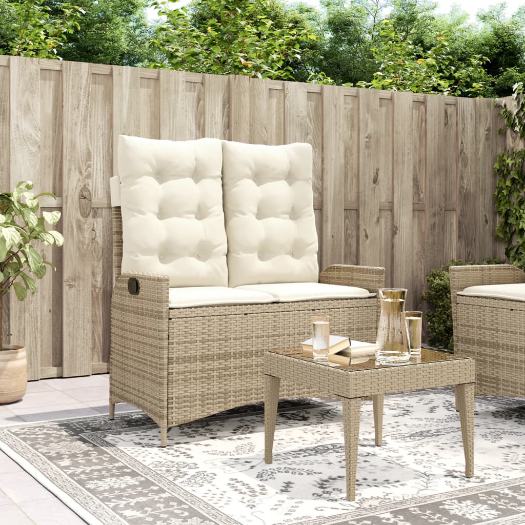 Gartenbank Verstellbar mit Kissen Schwarz Poly Rattan