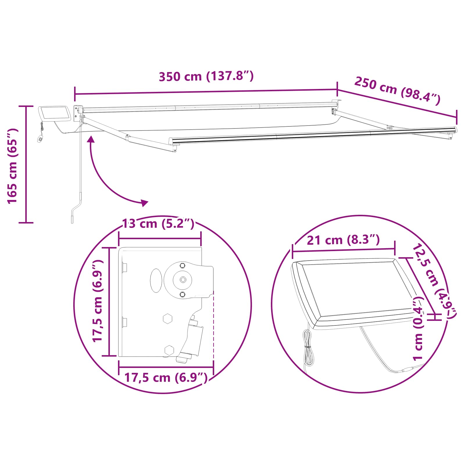 Elektrisches Markisenrahmen Weiß 2,5 x 2 m Aluminium