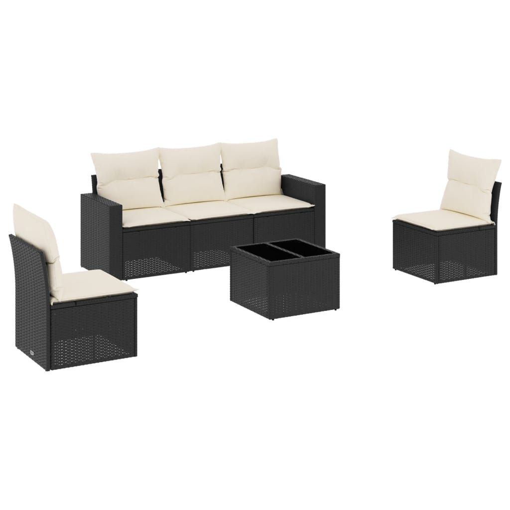 5-tlg. Garten-Sofagarnitur mit Kissen Schwarz Poly Rattan
