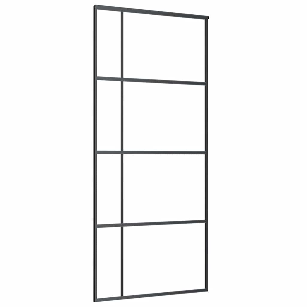 Schiebetür mit Beschlag Schwarz 76x205 cm ESG-Glas