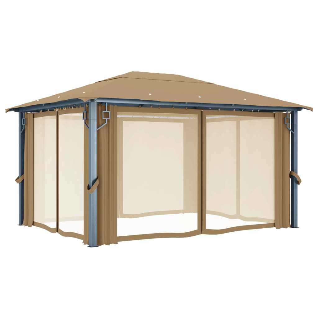 Pavillon mit Vorhang 300x300 cm Taupe Aluminium