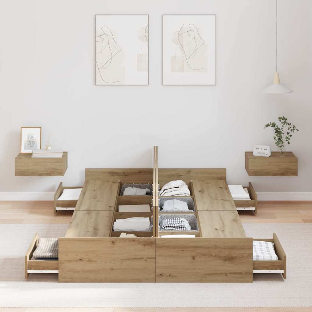 Aufbewahrungsbettgestell Weiß 200 x 200 cm Holzwerkstoff