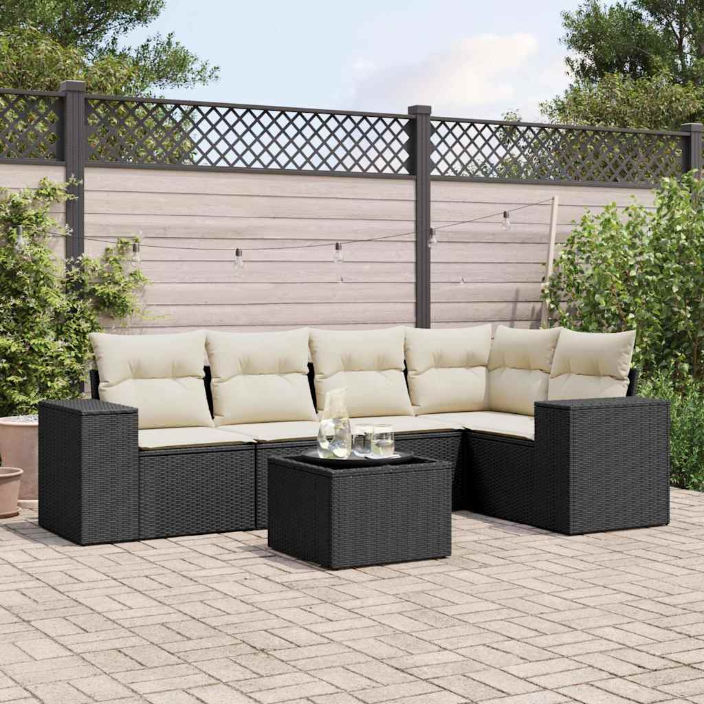5-tlg. Garten-Sofagarnitur mit Kissen Schwarz Poly Rattan
