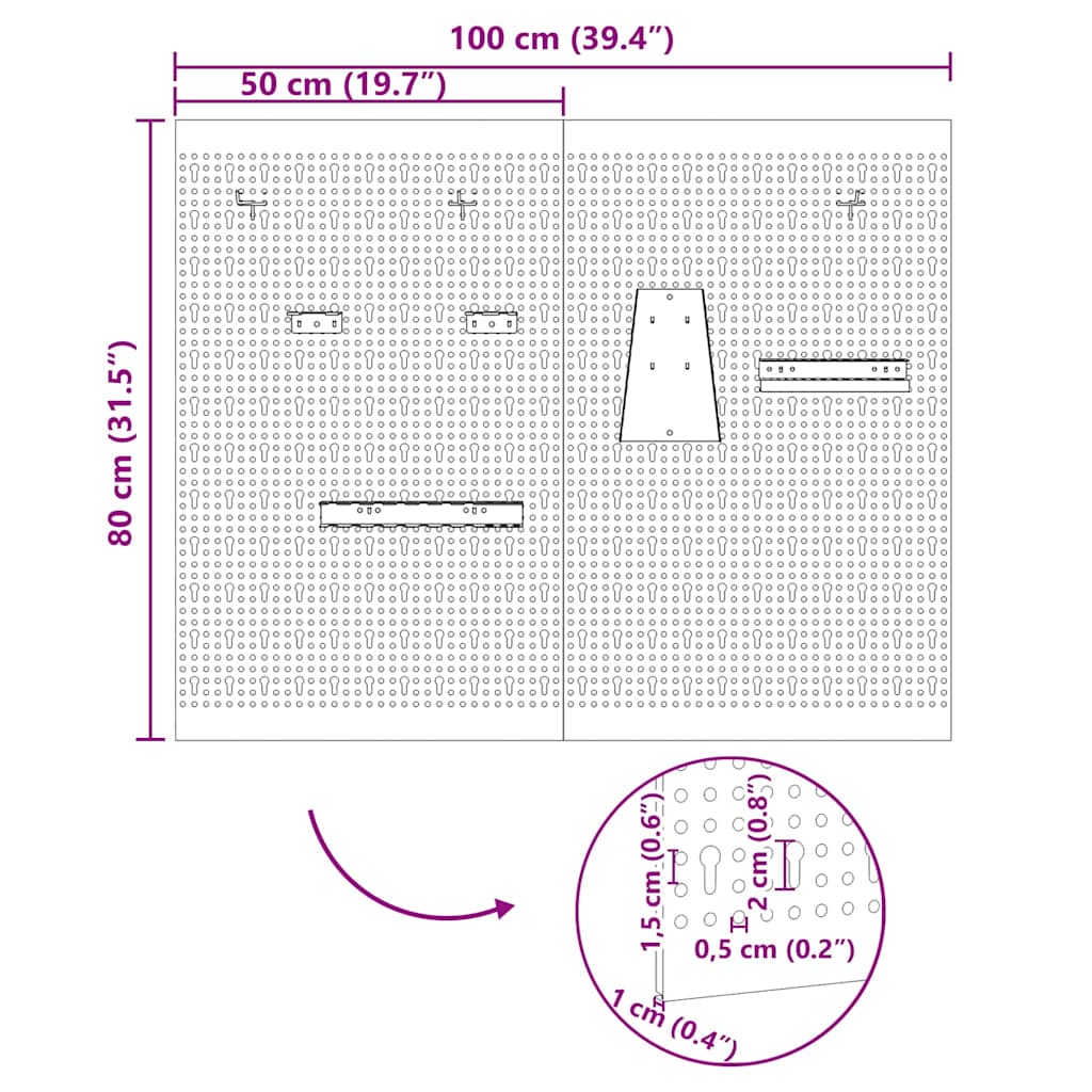 Werkzeugwandpaneel 2 pcs Grau 100 x 1 x 60 cm