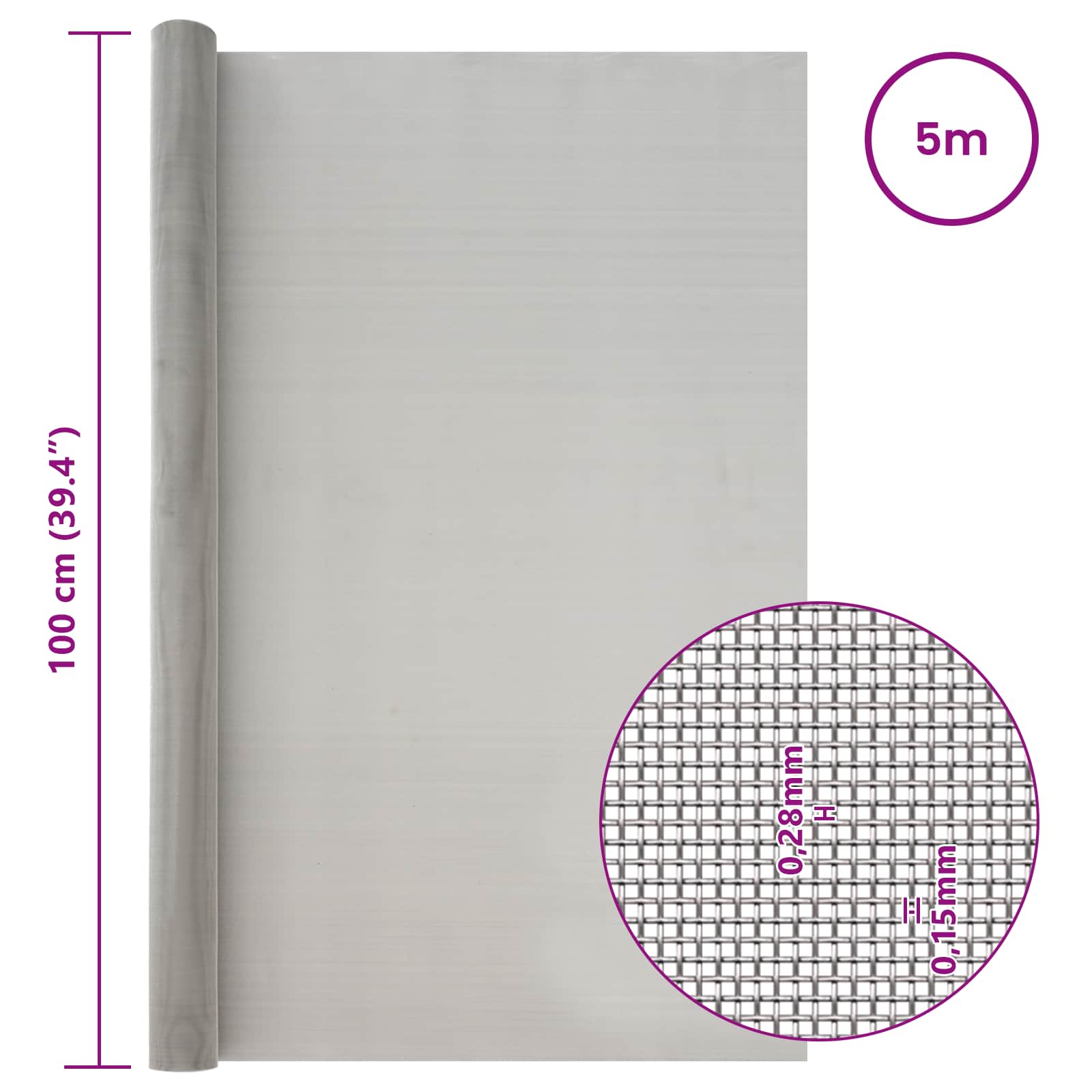 Mesh Bildschirm 20 x 500 cm 20 Mesh Edelstahl 201 Silber