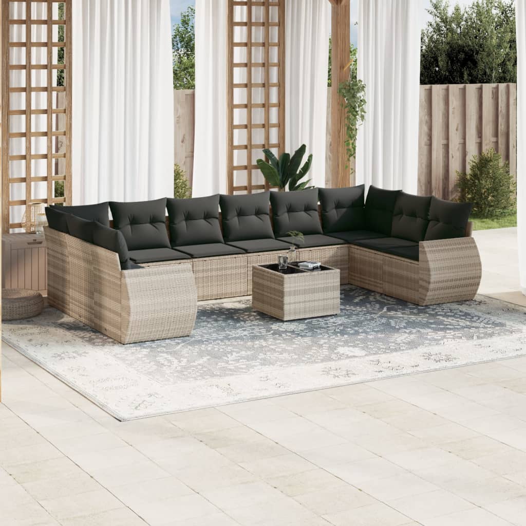10-tlg. Garten-Sofagarnitur mit Kissen Schwarz Poly Rattan