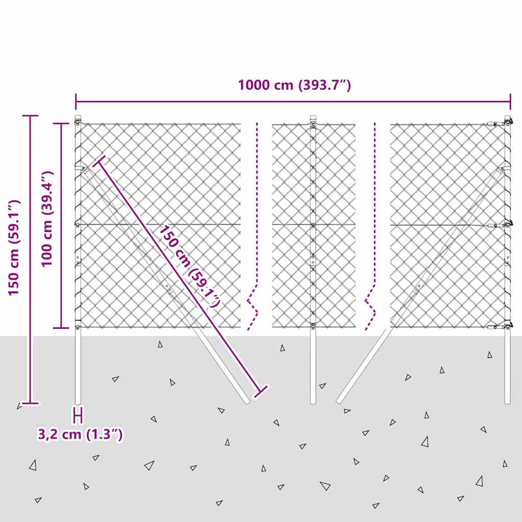 Outdoor Kettenglied-Zaun Erdfixierung 10 x 0,4 m Grün Netz