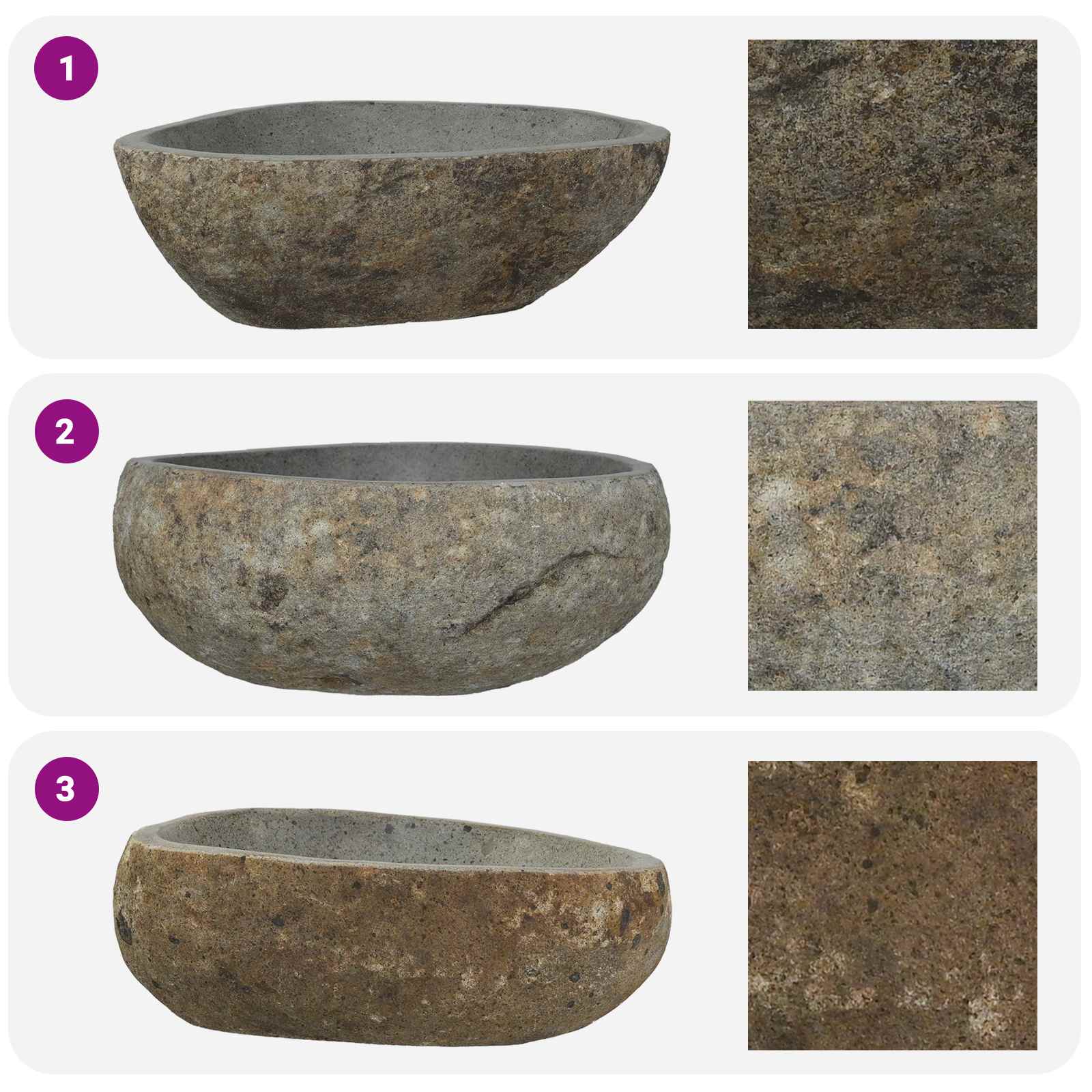 Flusssteinwaschbecken Hellgrau (30-37) x (25-30) x 12 cm