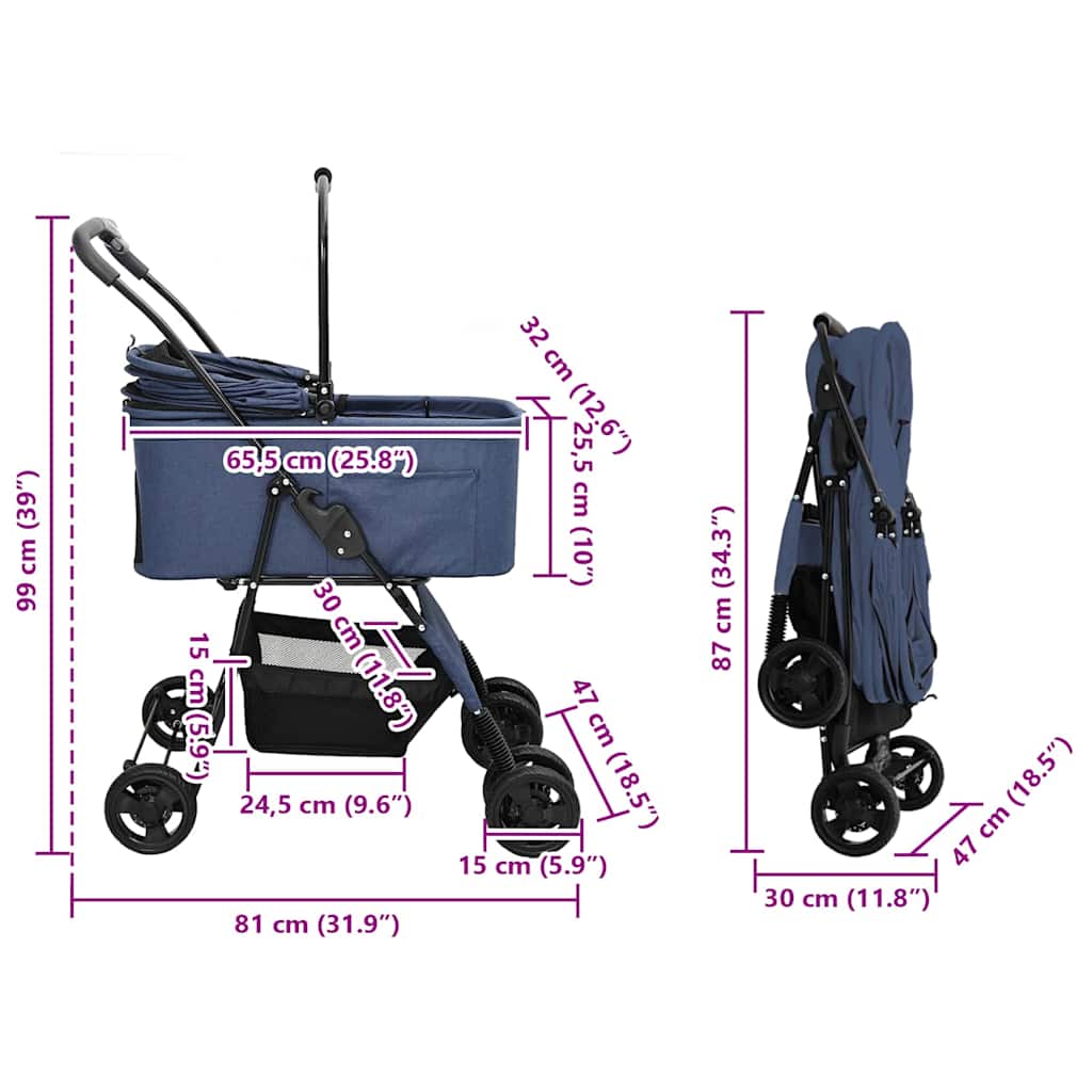 Faltbarer Haustierwagen Rosa 81 x 47 x 99 cm Polyester