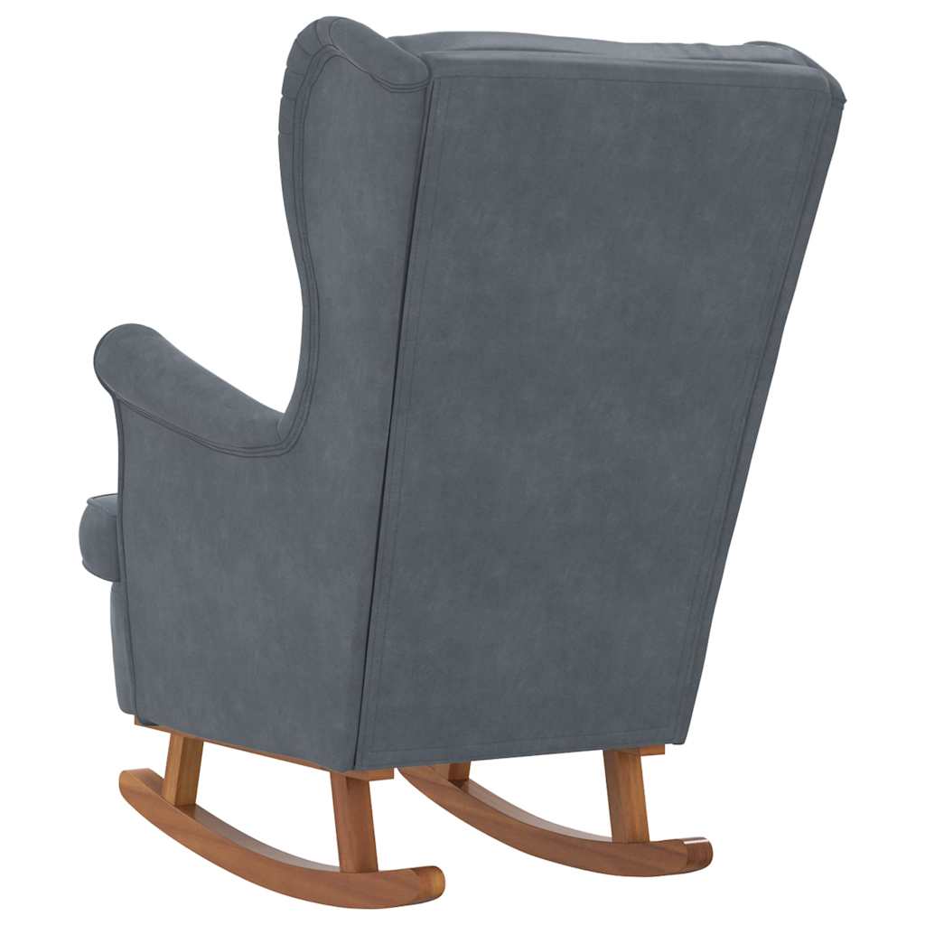 Schaukelstuhl Ohrensessel Blau Samt und Massivholz