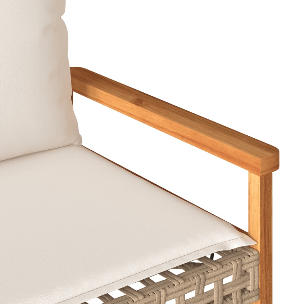 Gartenbank mit Kissen Schwarz Poly Rattan Akazienholz