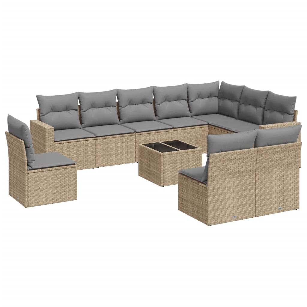 10-tlg. Garten-Sofagarnitur mit Kissen Schwarz Poly Rattan