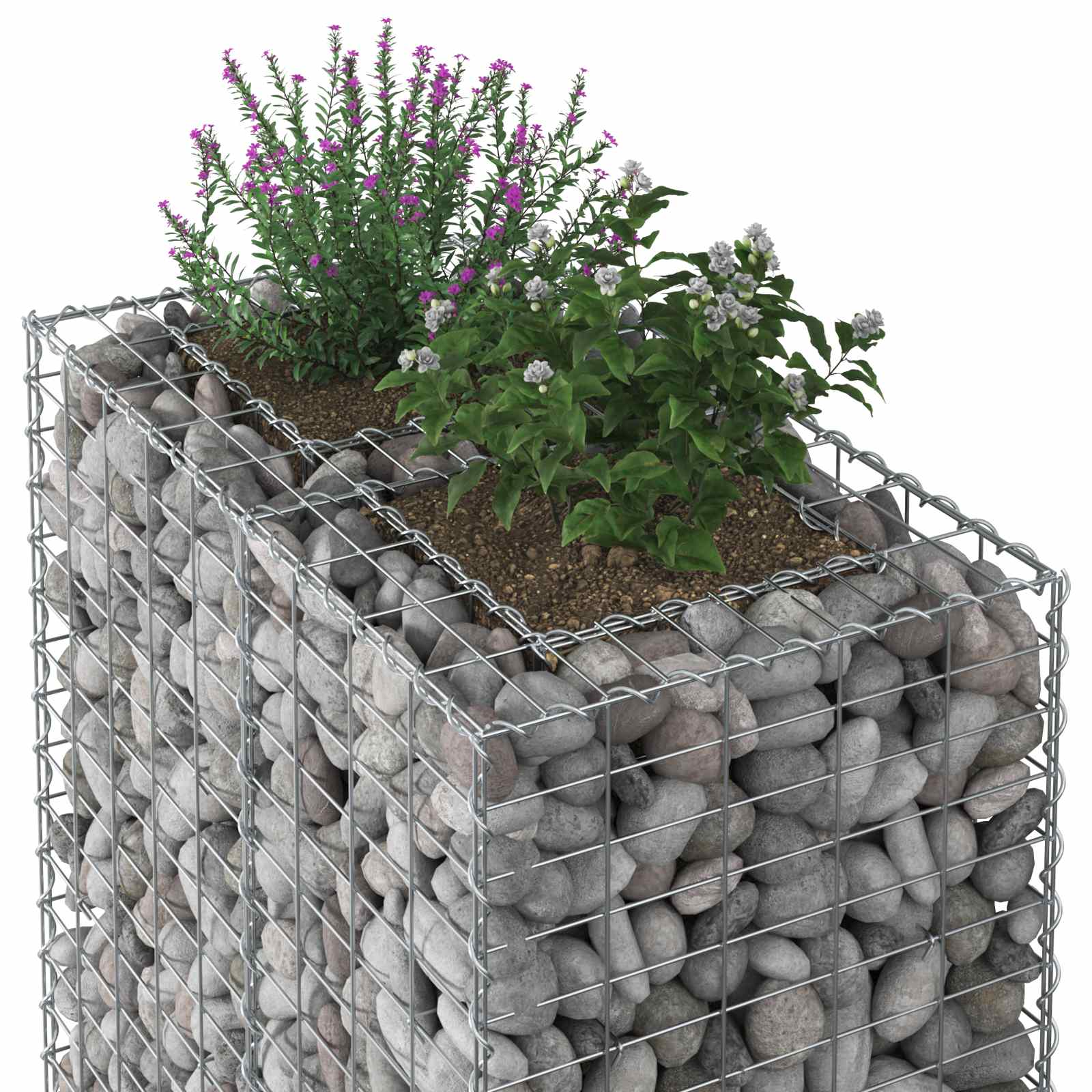 Gabionen Hochbeet 2 pcs Silber 260 x 60 x 55 cm
