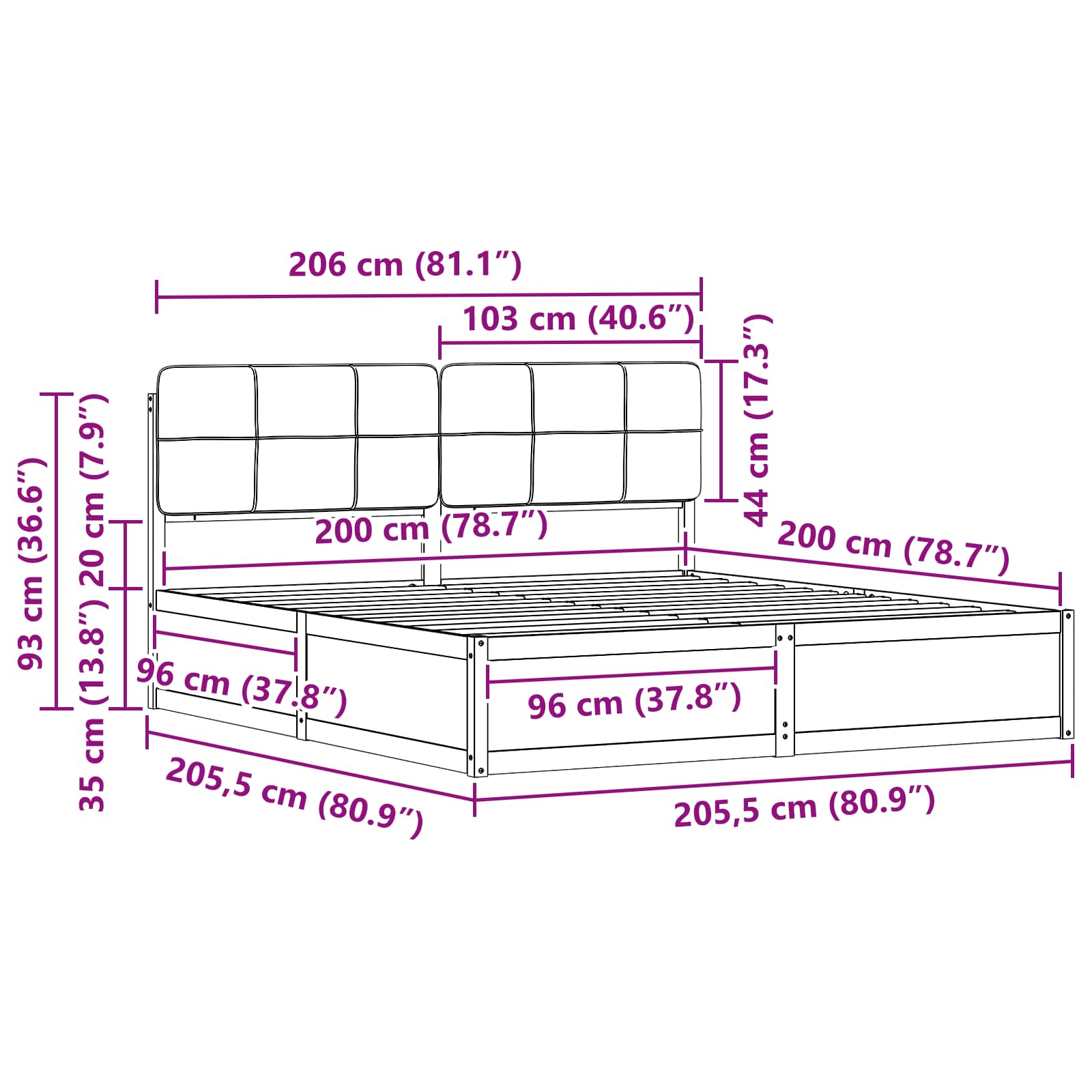 Bettgestell mit gepolstertem Kopfteil Hellgrau 200 x 200 cm