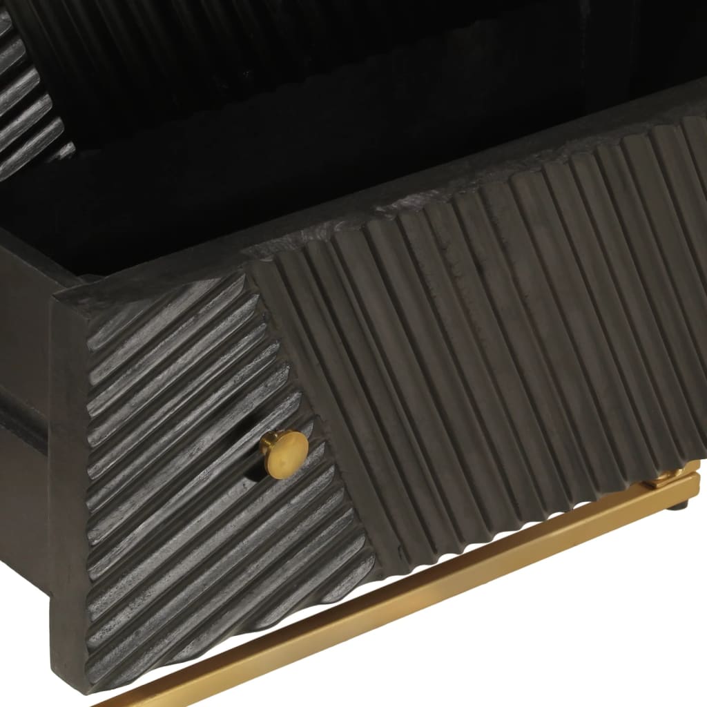 Nachttisch Schwarz 40x30x50 cm Massivholz Mango und Eisen