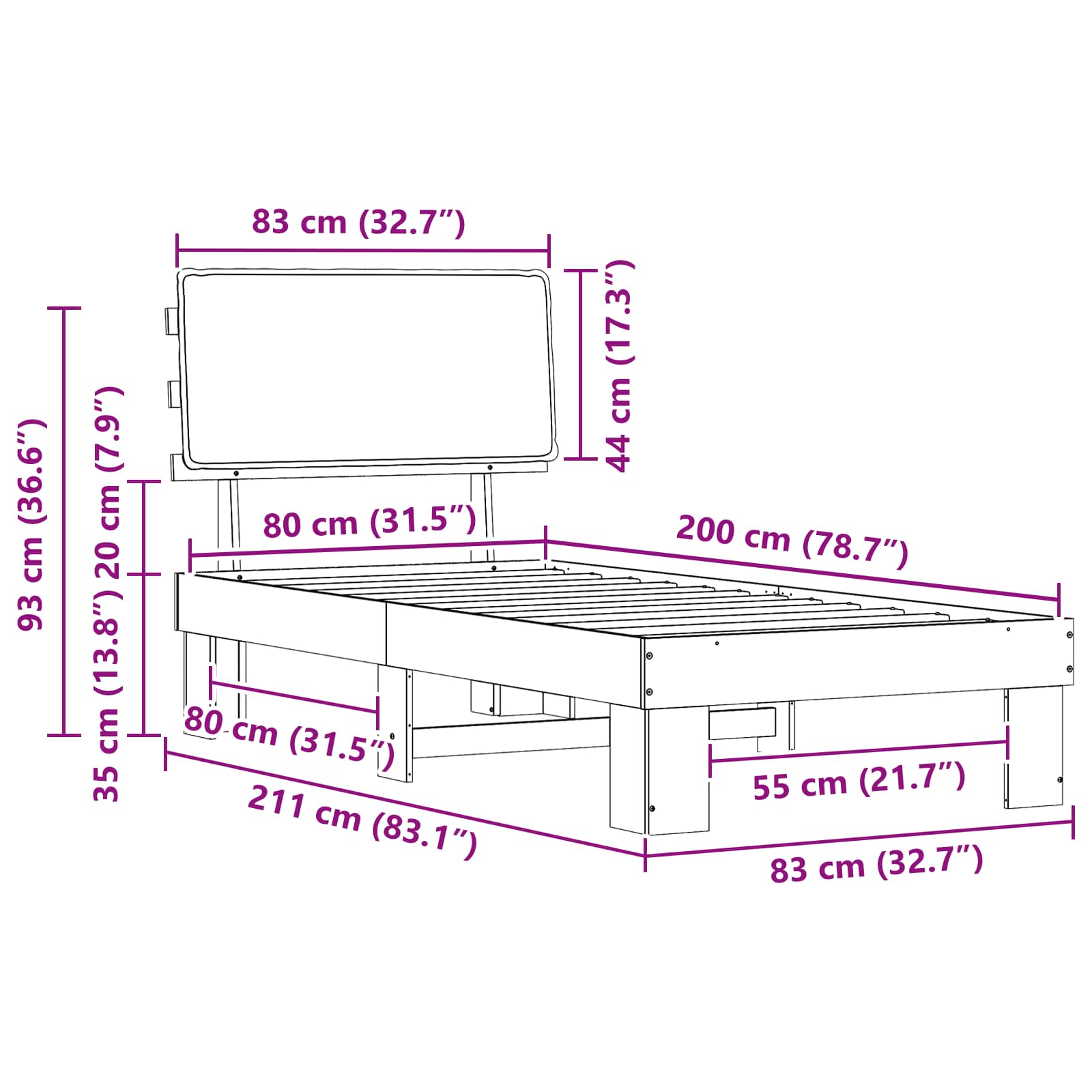 Bettgestell mit gepolstertem Kopfteil Hellgrau 200 x 200 cm