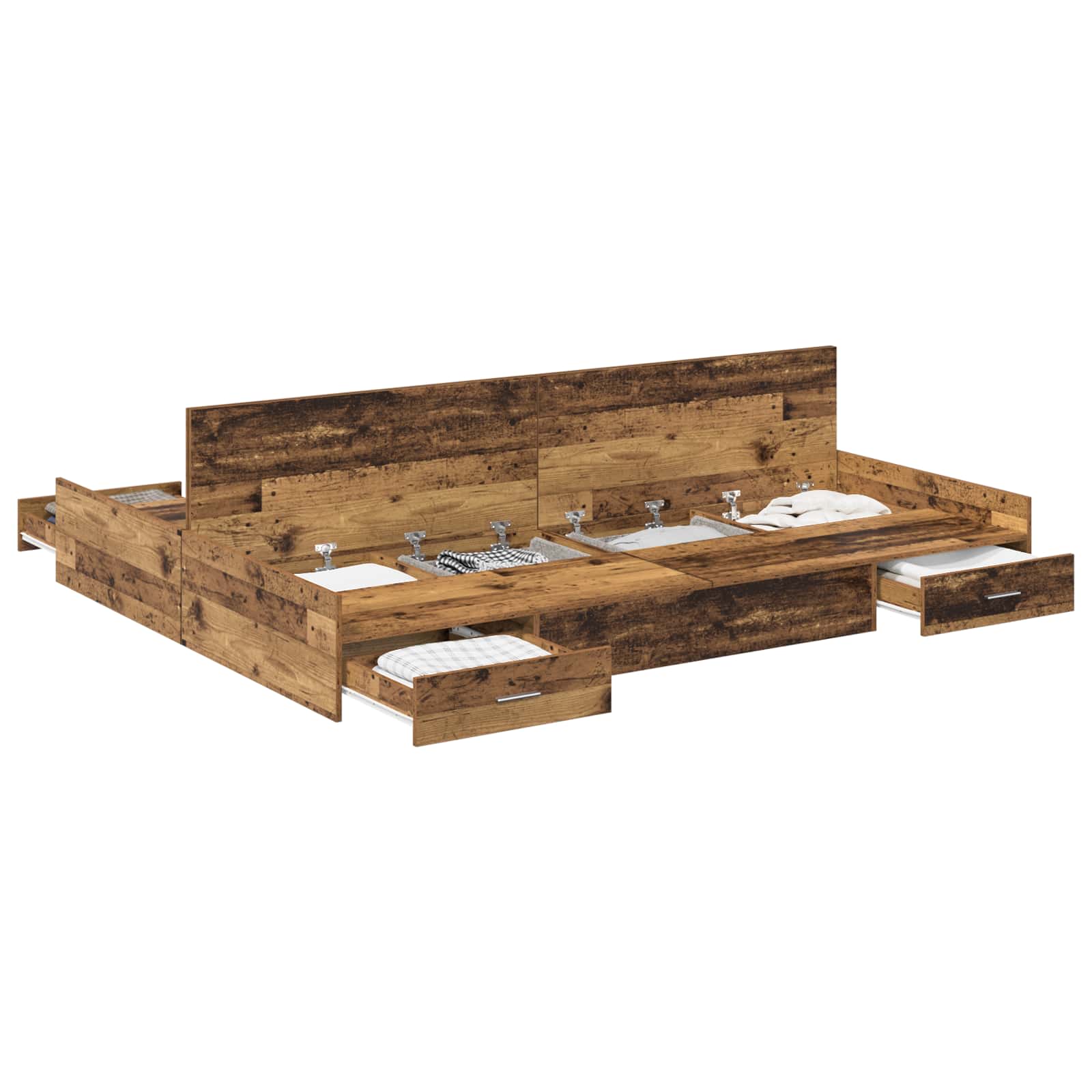 Aufbewahrungsbettgestell Weiß 200 x 200 cm Holzwerkstoff