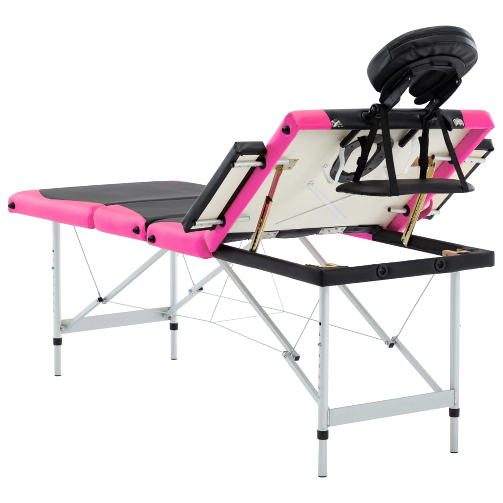 Massageliege Klappbar 4-Zonen Aluminiumgestell Schwarz und Rosa