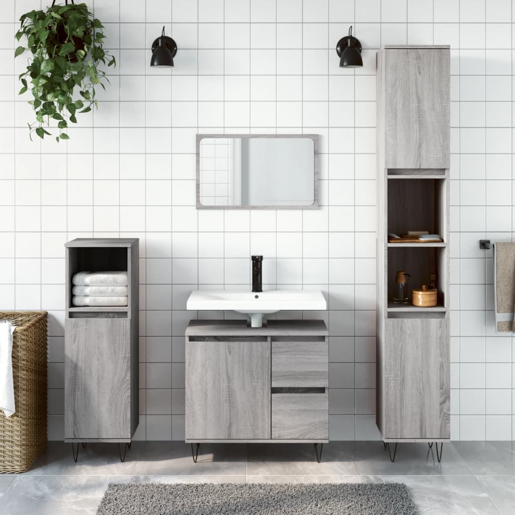 3-tlg. Badmöbel-Set Räuchereiche Holzwerkstoff