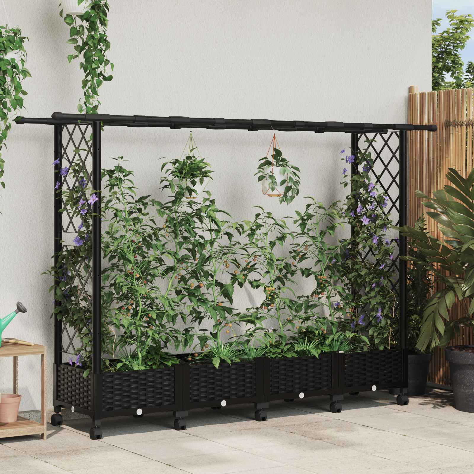 Hochbeet mit Rankgitter und Dach Braun 124 x 40 x 123 cm PP