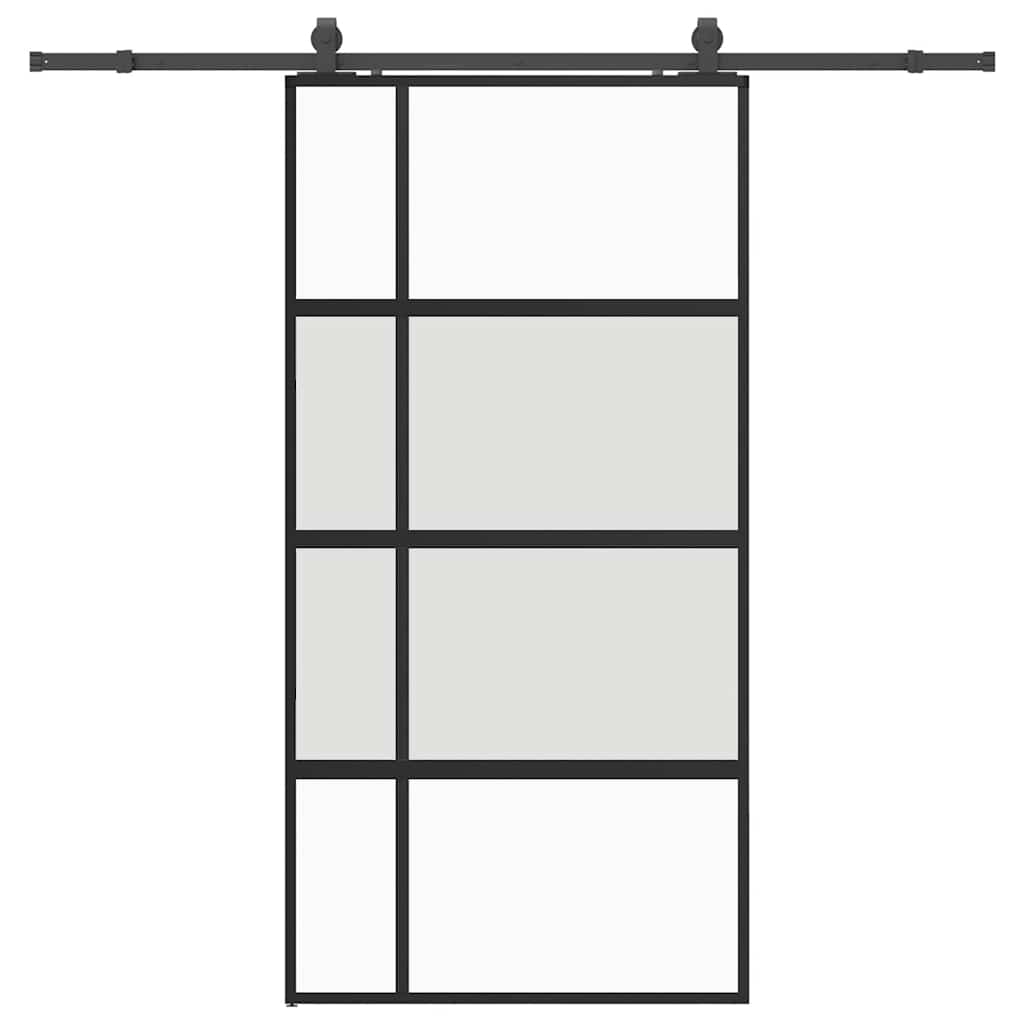 Schiebetür mit Beschlag Schwarz 76x205 cm Hartglas