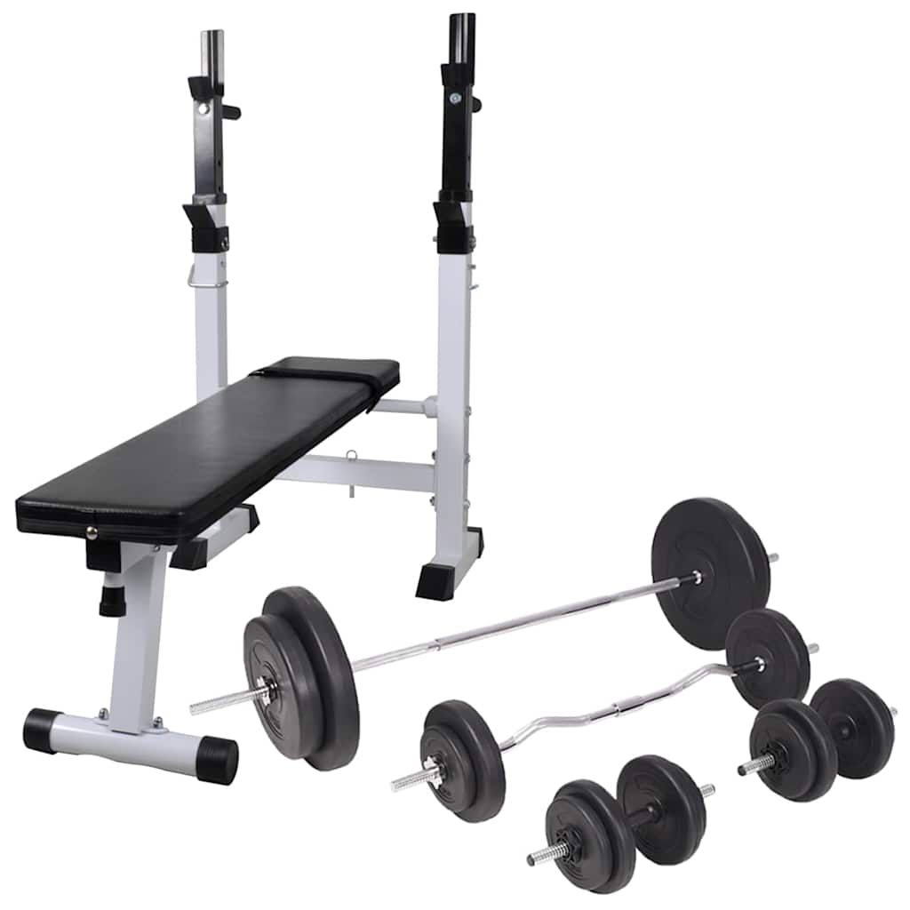 Hantelbank mit Ablage, Langhantel und Kurzhantel Set 60,5 kg