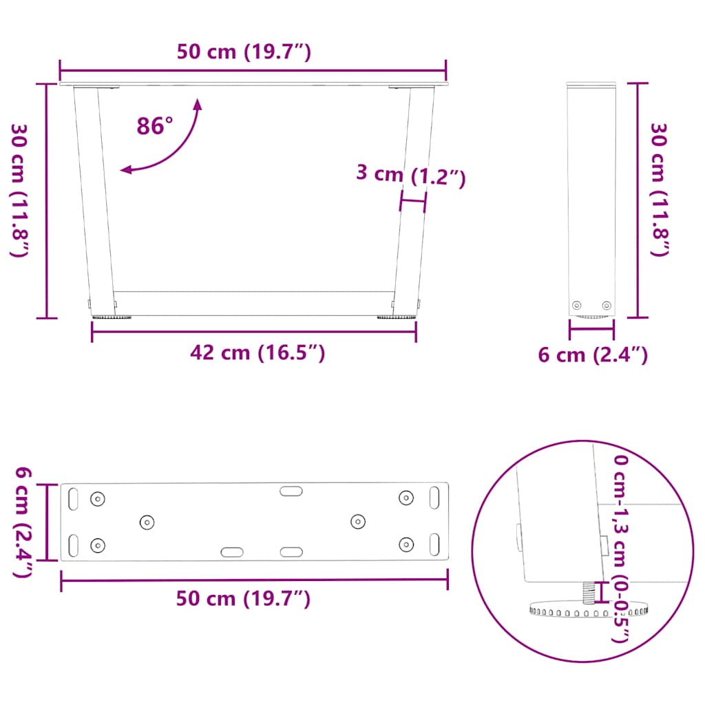 Couchtischbeine V-Form 2 Stück Schwarz 30x(30-31,3) cm Stahl